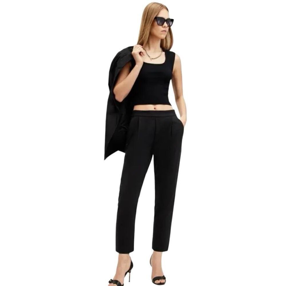 ALLSAINTS Aleida Trouser Pants Pull On Cropped Tapered Black Size 6 - Picture 1 of 11